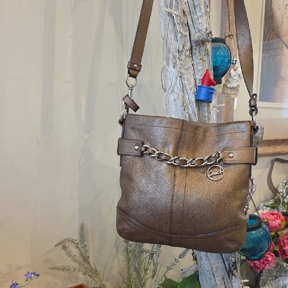 Coach Handbags - Coach Bronze Metallic Belted Chain Accent Convertable Shoulder Bag
